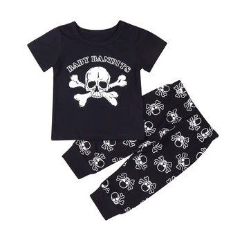 Novonarodené Deti Baby Chlapci Pirát Tlač Oblečenie, Oblečenie pre Bábätká Krátky Rukáv T-shirt Topy+Nohavice 2KS Oblečenie Set sa
