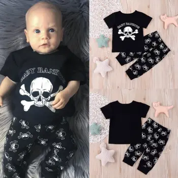 Novonarodené Deti Baby Chlapci Pirát Tlač Oblečenie, Oblečenie pre Bábätká Krátky Rukáv T-shirt Topy+Nohavice 2KS Oblečenie Set sa