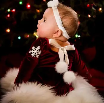 Novonarodené Dievčatká Vianočné Oblečenie s Dlhým Rukávom Velet Romper+Sukne+hlavový most Teplé Oblečenie 0-24months