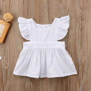 Novonarodené Dieťa, Dieťa Dievča Leta Bavlna Princezná Prehrabať Šaty Čisto Biely Lietania SleeveTop T-shirt Ležérne Oblečenie Hot