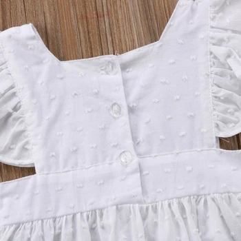 Novonarodené Dieťa, Dieťa Dievča Leta Bavlna Princezná Prehrabať Šaty Čisto Biely Lietania SleeveTop T-shirt Ležérne Oblečenie Hot