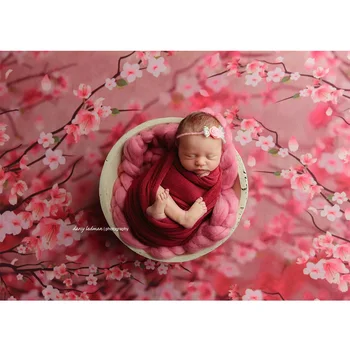Novonarodené Dieťa Narodeniny Fotografie Pozadie Ružová Peach Blossom Olejomaľba Deti Portrét Pozadí Kvety Fotografické