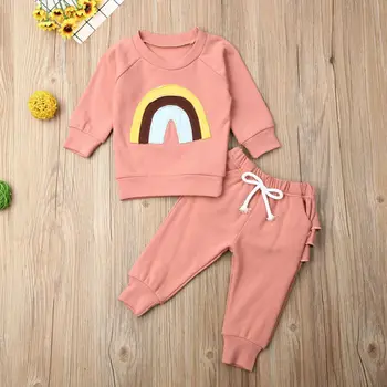 Novorodenca Baby Chlapci, Dievčatá Rainbow Sveter Top+Nohavice Deti Oblečenie Sady