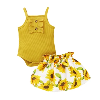 Novorodenca Baby Dievčatá Oblečenie, 2-Dielna Sada Letných Bežné Pevné Šatka Jumpsuit + Kvetinový Tlač Sukne Nastaviť