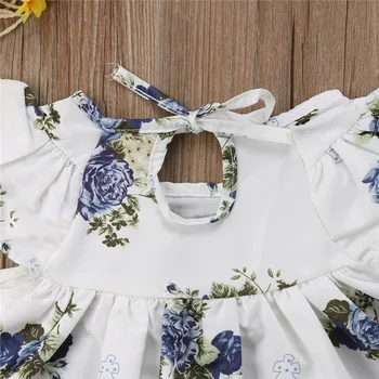 Novorodenca Baby Dievčatá Oblečenie Nastaviť Letný Kvetinový Kolo Krku Topy Hárem Nohavice Dievča Oblečenie Bežné Bavlna Roztomilý 2ks