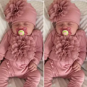 Novorodenca Dievča Oblečenie 3D Kvet Romper Jumpsuit Celkovo Klobúk Oblečenie Nastavenie 0-18 M