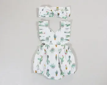 Novorodenca Dievča Oblečenie Sleevless Prehrabať Kaktus Romper Jumpsuit hlavový most 2ks Oblečenie Šaty Letné