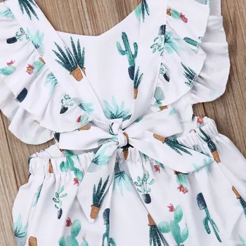 Novorodenca Dievča Oblečenie Sleevless Prehrabať Kaktus Romper Jumpsuit hlavový most 2ks Oblečenie Šaty Letné