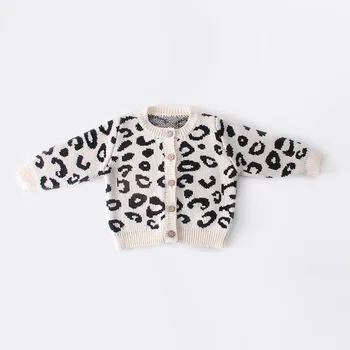 Novorodenca Dievča Romper Bavlna Dieťa Cardigan Sveter Romper Dieťa Dievča Oblečenie Na Jeseň Leopard Pletené Detské Oblečenie Jumpsuit