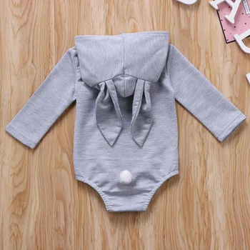 Novorodenca Dieťa, Chlapec, Dievča, Dlhý Rukáv Vrecká Mikiny 3D Rabbit Ucho Romper Jumpsuit Oblečenie Detské Oblečenie