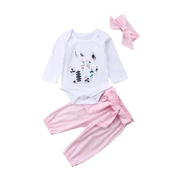 Novorodenca Dieťa Dievča Oblečenie Jumpsuit Romper Kombinézu Nohavice +Hlavový Most Oblečenie Oblečenie Set