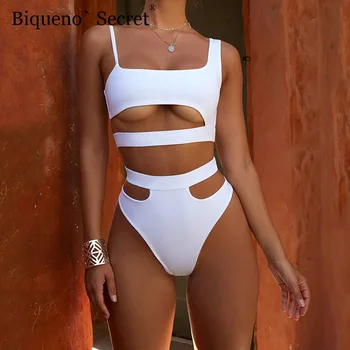 NOVÁ Biela Vysoký Pás Plavky Ženy Pláž Nosiť Vystrihnúť Bikiny Sexy Push Up Plavky dvojdielne plavky na Kúpanie Oblek Plus Veľkosť Bikini Set
