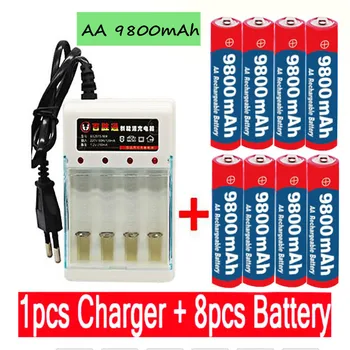 Nová Značka AA batérie 9800 mah nabíjateľná batéria AA 1,5 V Nabíjateľná Nové Alcalinas drummey +1pcs 4-článková batéria, nabíjačka