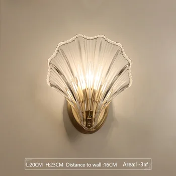 Nové 2019 Luxusné Krištáľové Sklo Shell Luxusné Zlaté Nástenné Svietidlo Osvetlenie Žiarovky LED Svetlo, Spálňa, Obývacia Izba Interiérové Svietidlá