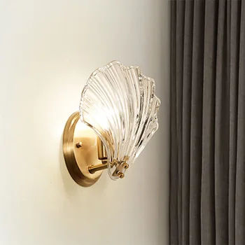 Nové 2019 Luxusné Krištáľové Sklo Shell Luxusné Zlaté Nástenné Svietidlo Osvetlenie Žiarovky LED Svetlo, Spálňa, Obývacia Izba Interiérové Svietidlá