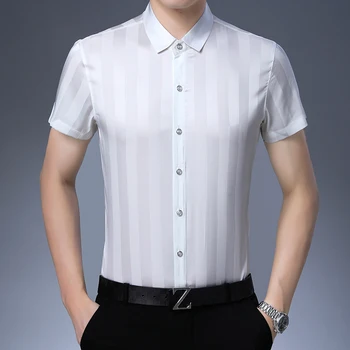 Nové 2019 muž lete prekladané hodvábne šaty, elegantný muž mäkké, hodvábne tričko krátky rukáv bežné šaty, tričko