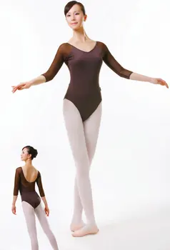 Nové 2019 Sexy Plus Veľkosť Krátky Dlhý Rukáv Dievčatá, Ženy, Dospelých Spandex Tanec Balet Trikot Čiernej Čipky Trikot