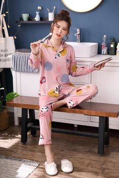 Nové 2020 Jeseň Zimné dámske Pyžamo Nastaví Tlač Módne Luxusné Žena Pyžamá Dva Kusy Košele, Dlhé Nohavice Sleepwear Nastaviť