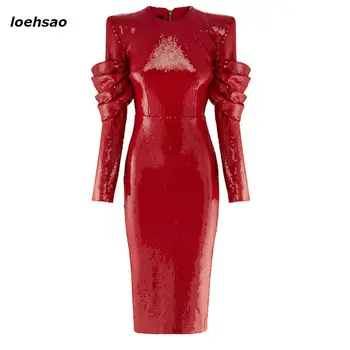 Nové 2020 Módne Svadobné Black Red Ženy Šaty Elegantné Flitrami Večer Klub Party Šaty Vestidos Jar Jeseň Bodycon Šaty