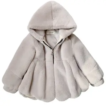 Nové 2021 Zimné Deti Zahustiť Umelú Kožušinu Kabát Chlapci Dievčatá Kapucí Vetru Kabát Deti Zvrchníky Módne Bežné Teplé Oblečenie, D62