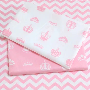 Nové 6pcs 50*40 cm Ružové dievča detská posteľná bielizeň cartoon tlač bavlnená tkanina Koruny vlna dot trojuholníky patchwork prešívanie handričkou