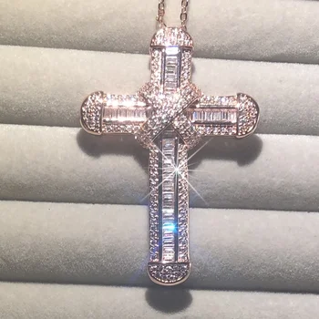Nové 925 Silver Nádherné Biblie Ježiš Kríž Prívesok Náhrdelník Ženy muži Kríž Kúzlo Simulované Diamond rose zlaté Šperky