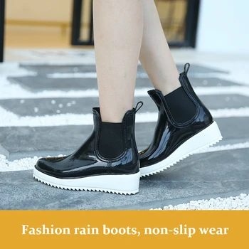Nové arrivel kvality márie dážď, topánky móda pvc, gumy vysokom podpätku, členkové dámske topánky hrubé dno dámy krátke rainboots