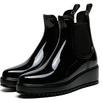 Nové arrivel kvality márie dážď, topánky móda pvc, gumy vysokom podpätku, členkové dámske topánky hrubé dno dámy krátke rainboots