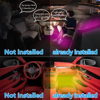Nové auto atmosféru svetlo tlačidlo dve v jednej nohy atmosféru svetla bluetooth APP farebné hlasové ovládanie RGB hudby svetlo bar