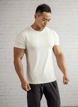 NOVÉ Bavlnené športové krátky rukáv biele tričko bambusové vlákno elastický rýchloschnúci fitness oblečenie pre mužov
