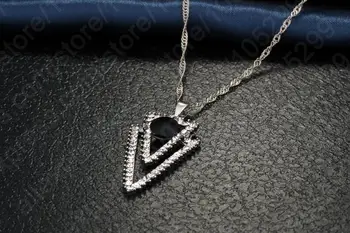 Nové CZ Kryštálmi 925 Sterling Silver Trojuholník Geometrie Čierny Náhrdelník Prívesok Svadobné Šperky Pre Ženy Darček Nastaviť Rýchle dodanie