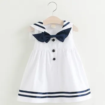 Nové Dievčenské Šaty 2020 Námorník Vyhovovali Tlačidlo Dekorácie Dievča Deti Zdobiť Luk Baby Girl Šaty, Oblek pre 3 7 Rokov Študentov Oblečenie