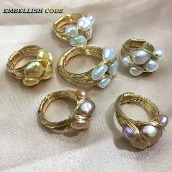 NOVÉ dizajnové kúsky krúžok zlata s barokovými perly ruku, aby krúžok biela žltá a zmiešané farby