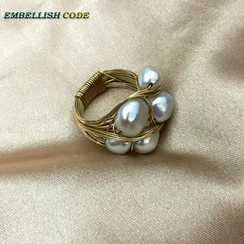 NOVÉ dizajnové kúsky krúžok zlata s barokovými perly ruku, aby krúžok biela žltá a zmiešané farby