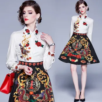 Nové Dráhy Jesenné Vinobranie Luxusné Kvetinové Kvetinový Tlačené šaty vysoký Pás Ženy Strany Bežné A-Line Maxi šaty Vestidos