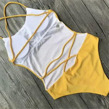 Nové Dámske Jednodielne Plavky 2018 Pevné Žltá Čierna Plávanie Kostýmy Čalúnená Bikiny Monokiny Brazílsky Push Up Plavky Bikiny