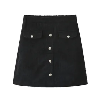 Nové Dámske Jesenné Zimné Plus Veľkosť Mini Sukne Pre Ženy, Veľké Bežné Štíhly A-line Ružová Čierna Bavlna Tlačidlo Sukne 3XL 4XL 5XL