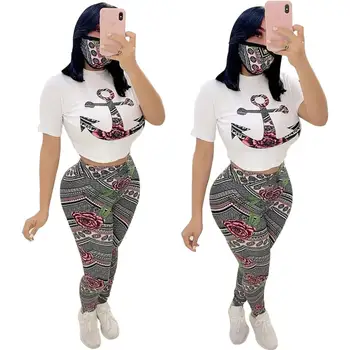 Nové dámske letné vytlačené T-shirt vytlačené legíny jogging pantsuit dve kus športové módne športové oblečenie nohavice