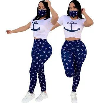 Nové dámske letné vytlačené T-shirt vytlačené legíny jogging pantsuit dve kus športové módne športové oblečenie nohavice