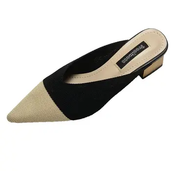 Nové Dámske topánky priedušná pletené V ukázal prst moccasins zmiešané farby Tkaných žien papuče zapatos de mujer 4,5 CM podpätky
