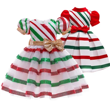 Nové Flarol Tlač plesové Šaty Tutu Šaty pre Dievčatá Narodeninovej Party Deti Obliekať deti Sequin prúžok šaty pre Vianočný večierok