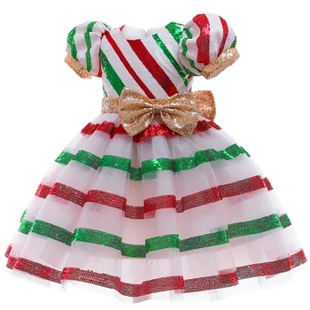 Nové Flarol Tlač plesové Šaty Tutu Šaty pre Dievčatá Narodeninovej Party Deti Obliekať deti Sequin prúžok šaty pre Vianočný večierok