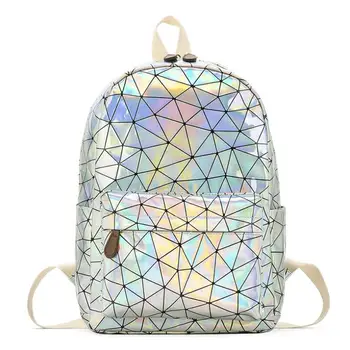 Nové Geometrické Holografické Žien taška Hologram Kožená Taška cez Rameno Módy veľký cestovný Batoh Laser Pre Dievča Školské tašky