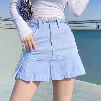 Nové Harajuku Ženy Bodycon Sukne s Vrecku Letné Módy Mini Sukne Sexy Dámy Vysoký Pás Skladaná Sukňa