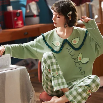Nové Jesenné Zimné Pyžamo Set Pre Ženy, je Bavlna Sleepwear 2 Ks Súpravy Femme Nighty Bežné oblečenie pre voľný čas Plavky Veľkosť