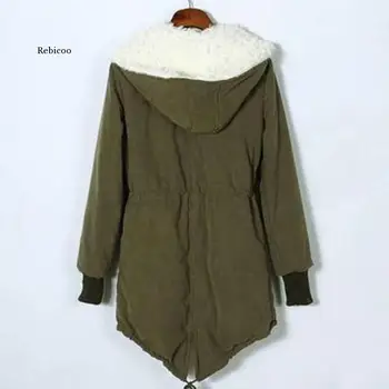 Nové Jesenné Zimné Ženy Coats Plus Veľkosť Bežné Hrubé úzko spájat Jahniat Plyšové Kapucňou Bavlna Kabát pre Ženy Veľké vrchné oblečenie