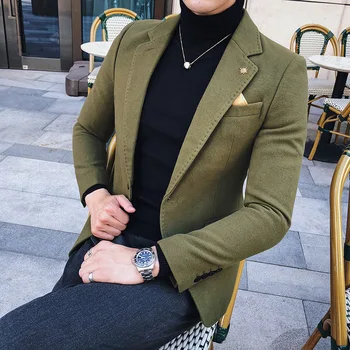 Nové Jeseň Britský Štýl Ležérne Módne Sako pánske jednofarebné Business Bunda pánske Boutique Elegantný Kabát Vlnené