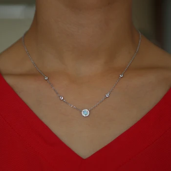 Nové kolo Opal Prívesok Náhrdelníky Pre Ženy Móda Lady Cubic Zirconia white fire opal náhrdelníky 41+5cm reťazca