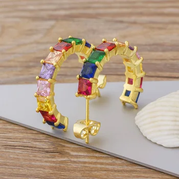 Nové Kórejské Vyhlásenie Stud Náušnice 2020 Pre Ženy Móda Vintage Geometrické Rainbow Cubic Zirconia Drahokamu Náušnice Šperky