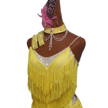 Nové latinské Tanečné Šaty Žlté Strapce Šaty, Sexy Backless 2019 Salsa Šaty Rumba, ChaCha Súťaže Tanečné Šaty Žien BL2554